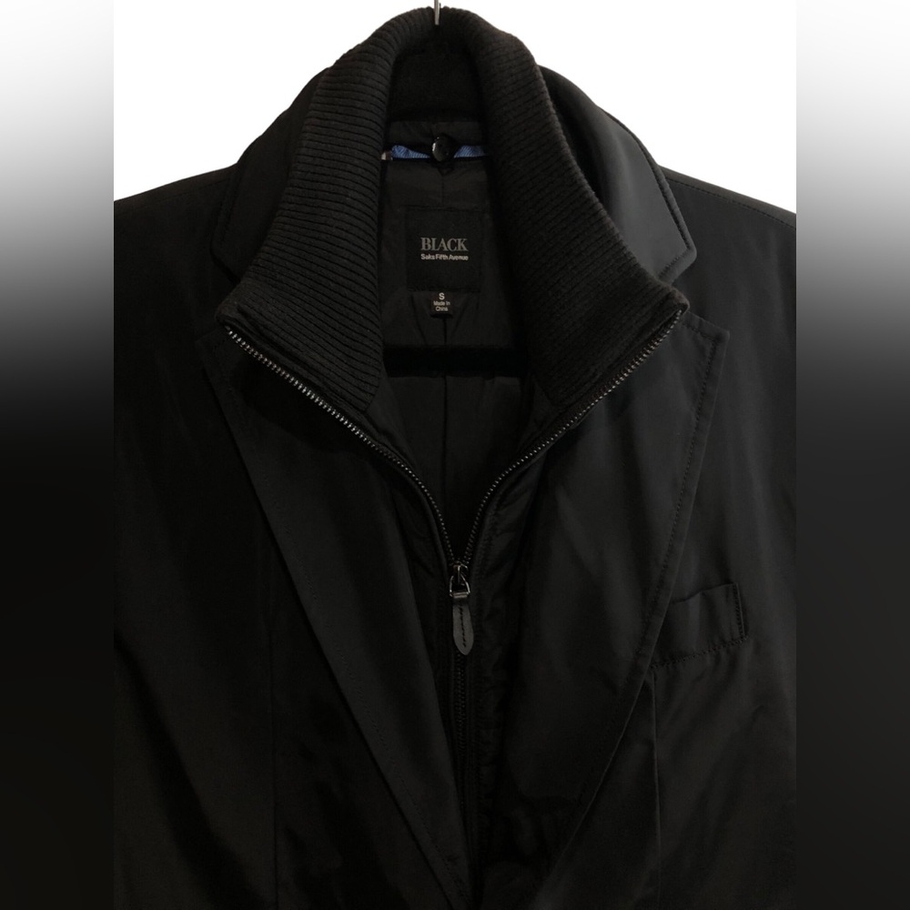 Black Saks Fifth Avenue Water Repellent Blazer Coat Jacket Mens Small Workwear - Picture 5 of 14